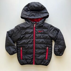 Nike Toddler Puffer Jacket Coat, Zip Up Black Red, Size 3T Winter Coat